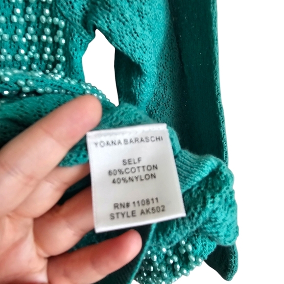 Yoana Baraschi teal Blue retro Beaded Green Crochet Cardigan Sweater Size XL - Picture 4 of 5